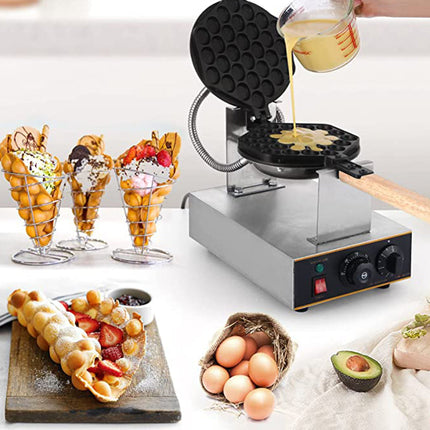 Portable Bubble Waffle Maker with Silver Non-Stick Plates – Dual Voltage 110/220V
