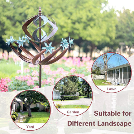 Solar Powered 3D Metal Kinetic Garden Spinner with Ground Stake Outdoor Decorative Feature