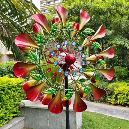 Outdoor Metal Kinetic Wind Spinner – Rotating Flower Garden Decoration