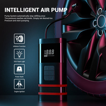 Portable 12V Wireless Car Tyre Inflator Pump with LCD Screen and LED Light