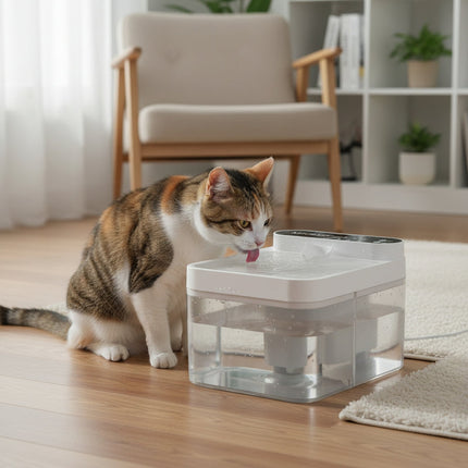 Quiet Automatic Pet Water Fountain with Circulating Filter System White