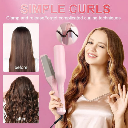Portable 32mm Ceramic Hair Curler with Adjustable Heat Settings – Pink