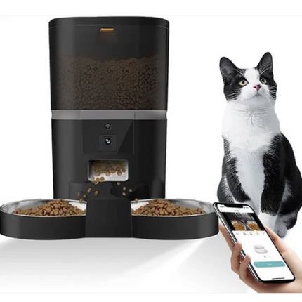 Automatic Pet Feeder for Cats and Dogs with Timer, Dual Bowls, and Rechargeable Battery