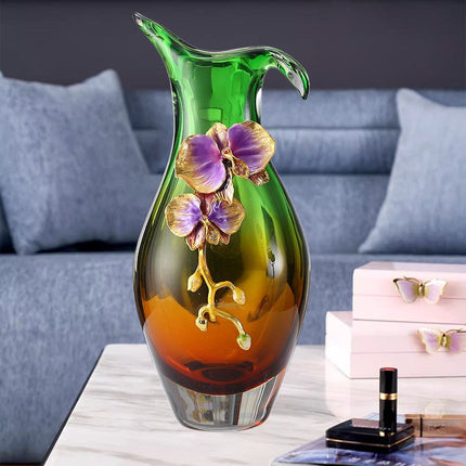 Luxury Enamel Glass Crystal Vase Modern Flower-Shaped Tabletop Decor for Dining, Living Room, or Entryway