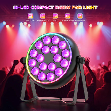 18x4W RGBW LED Par Stage Light with Remote & DMX512 – Club, Party & Event Lighting