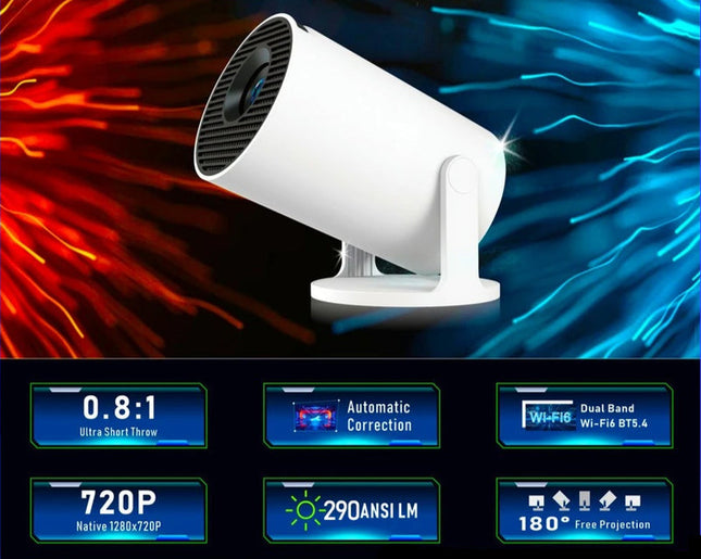 Compact HD Mini Projector 170 ANSI Lumens with Android 11, Auto Keystone & Wireless Connectivity