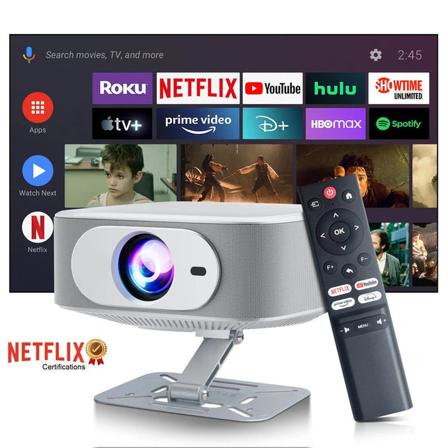 Compact Full HD 1080P Smart Projector with Auto Keystone, Wireless Streaming & Bluetooth Connectivity