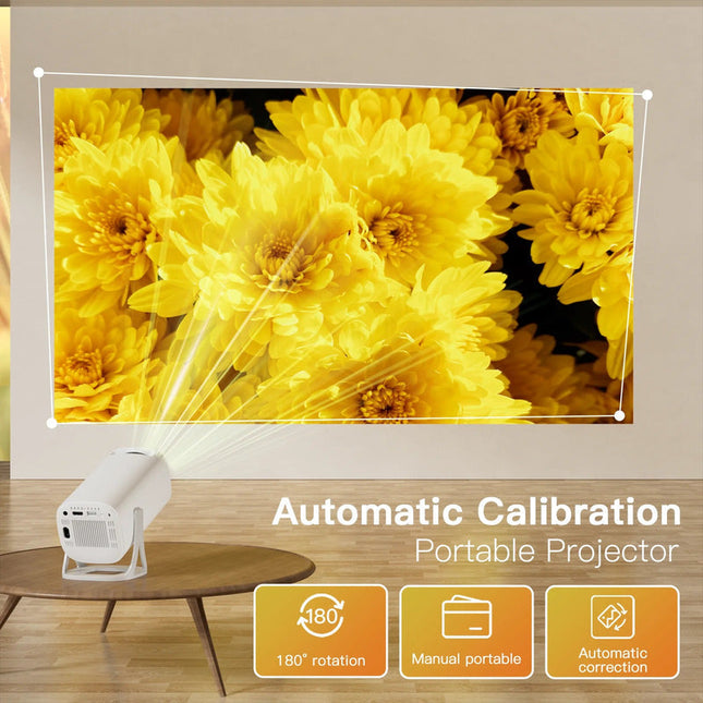 Mini WiFi Home Projector with Android 11, Auto Keystone & 8GB Storage – White