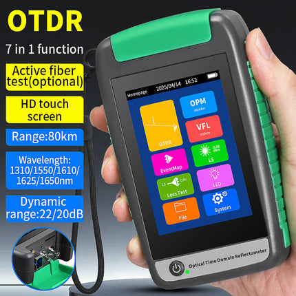Handheld Optical Fiber OTDR Tester 80km Multi Wavelength Field Diagnostic Tool Green