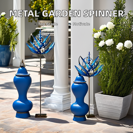 Solar LED Metal Wind Spinner Outdoor Garden Kinetic Yard Ornament with Ground Stake