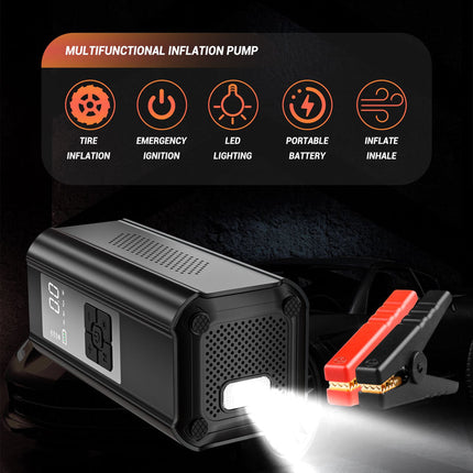 Compact Car Power Bank with Jump Starter, Air Pump & LED Display
