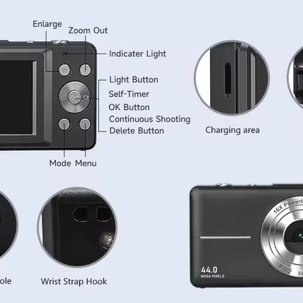 Compact Full HD Digital Camera with 44MP Photo Output and Extended Battery Performance