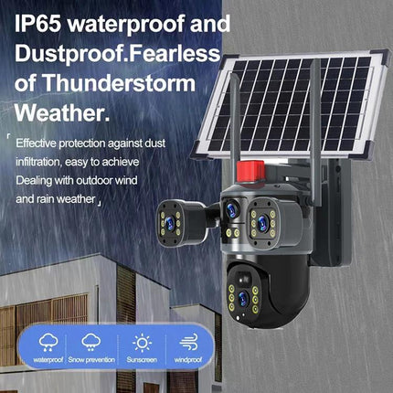 Outdoor 6MP Solar Powered PTZ Camera with Dual Lens, 350° Pan 90° Tilt, Night Vision & Wireless Connectivity