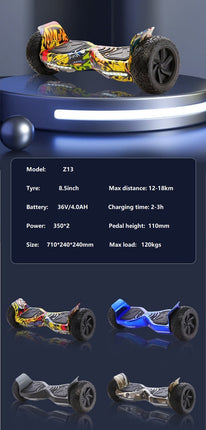 8.5" Self-Balancing Hoverboard with LED Lights & Bluetooth Speaker – Aluminium Alloy Frame, Solid Tyres, 36V 350W Dual Motor