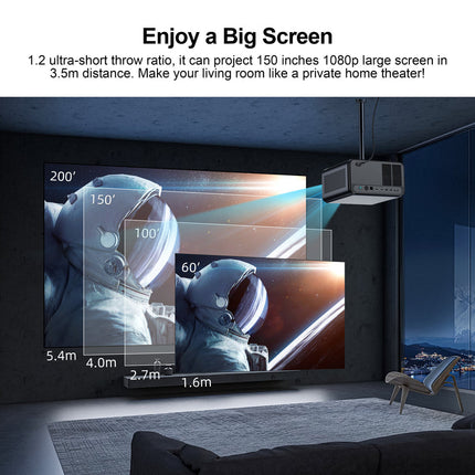 Compact Smart Projector 1080p Full HD 1000 Lumens 4K Playback & Wireless Mirroring