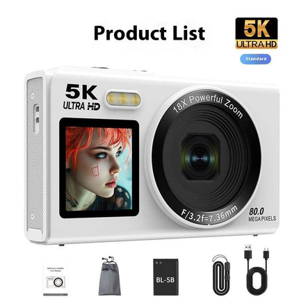 Compact 4K Point & Shoot Camera with Flip Screen CCD Sensor Rechargeable Battery