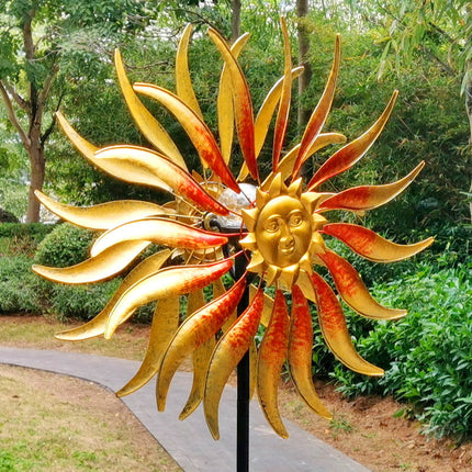 Solar Metal Sun Face Wind Spinner with Colour-Changing LED for Garden and Outdoor Decor