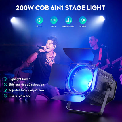 Professional 200W RGB UV COB Stage Par Light with Barn Doors for Live Shows and Events
