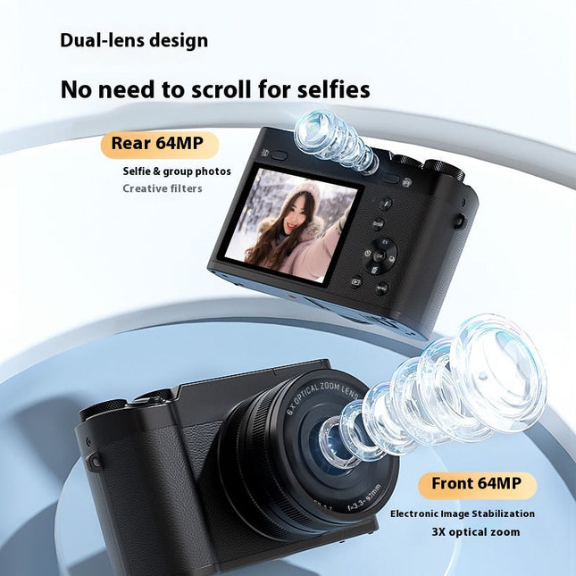 Portable 5K Digital Mirrorless Camera 6X Optical Zoom 64MP Photo 2.8 Inch Screen SD Support 256GB