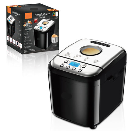 Compact Stainless Steel Bread Machine with Automatic Kneading, Fermentation & Timer 600W