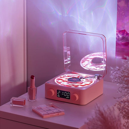 Portable Retro Vinyl Style Wireless HiFi Speaker with Clock, White Noise & Ambient Night Light