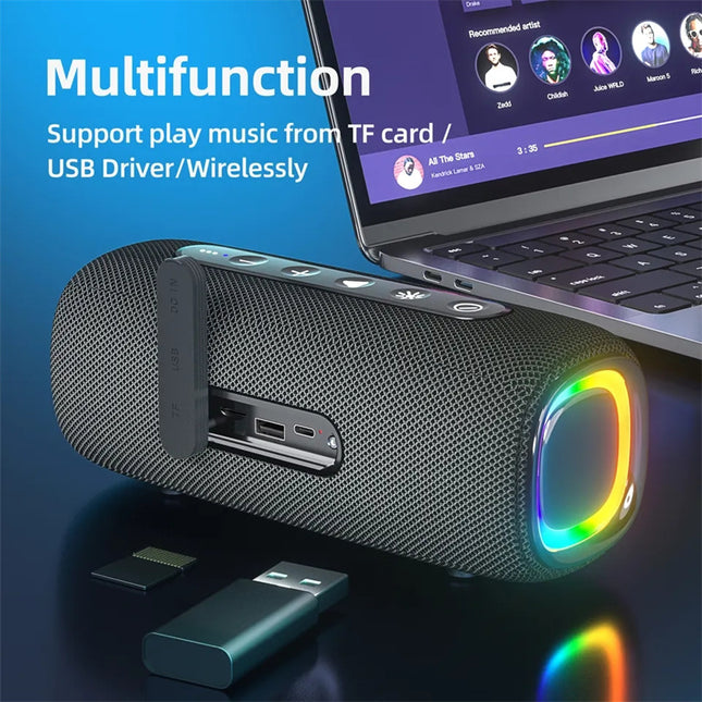 Wireless Portable Outdoor Bluetooth Speaker with RGB LED Lights, IPX6 Waterproof & TF Card Support