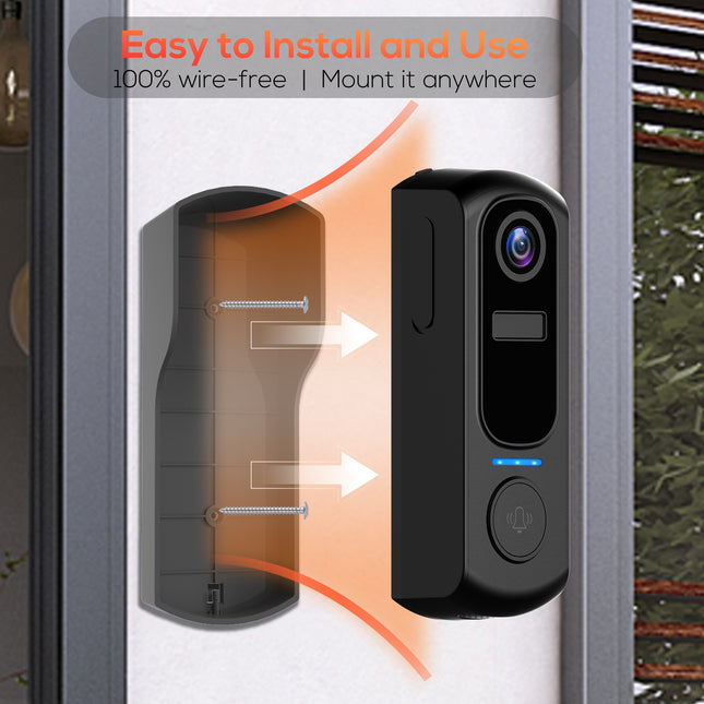 Wireless IP65 Waterproof Video Doorbell with PIR Motion Detection, Two-Way Audio & 5200mAh Battery