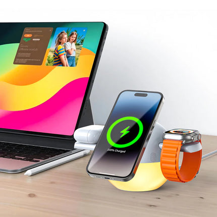All-in-One Wireless Charging Stand with Ambient Night Lamp, 15W USB-C Power