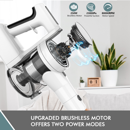 Portable Cordless Stick Vacuum Cleaner 250W Brushless Motor 0.45L Dust Cup