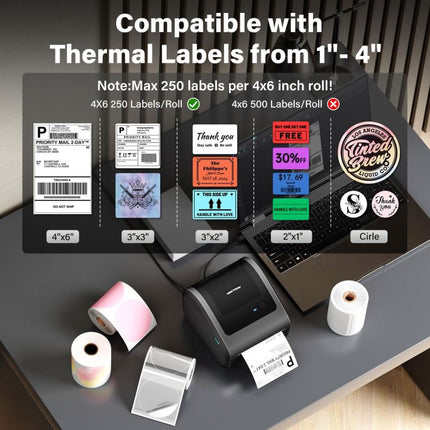 Portable USB & Bluetooth Thermal Label Printer 203 DPI for Shipping and Barcode Labels