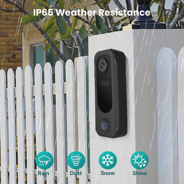 Rechargeable Wireless Video Doorbell with IP65 Waterproof Design, Two-Way Audio & SD Card Recording