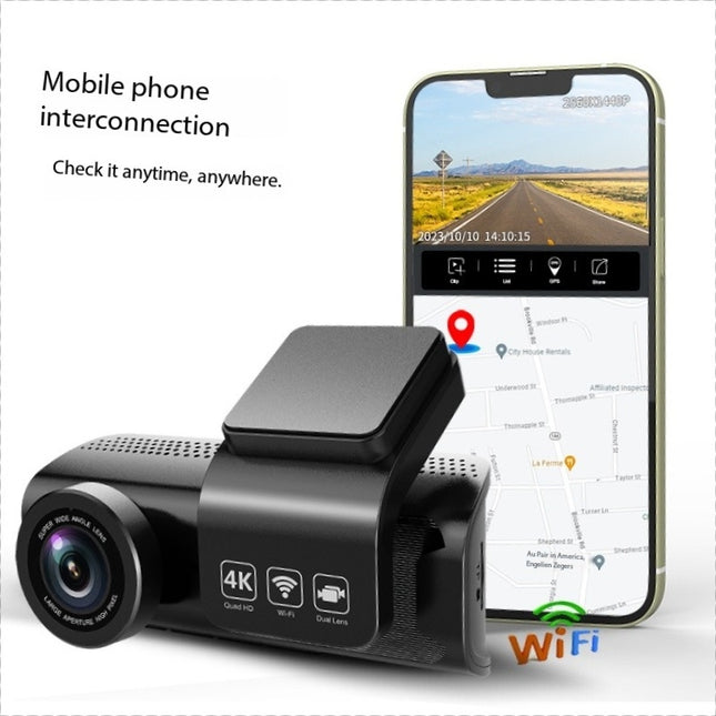 Dual Lens 4K Dash Camera with Rear 1080P Recording, WiFi, Time-Lapse and G-Sensor