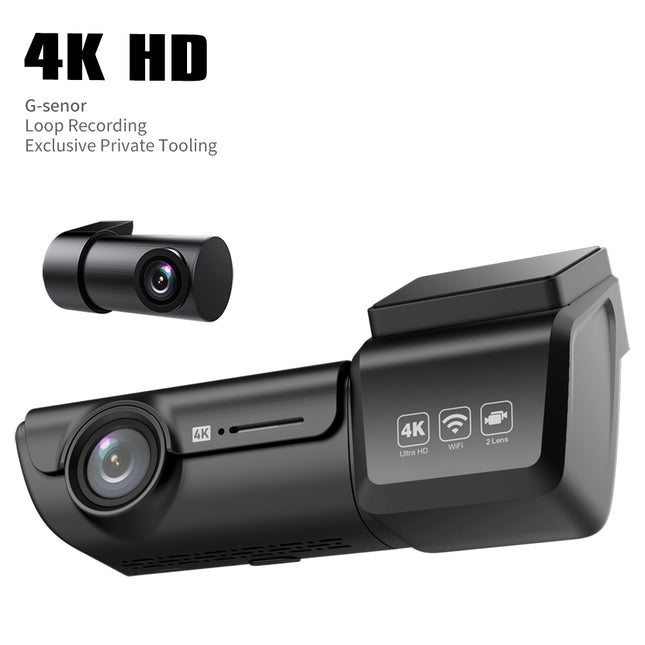 Dual Lens 4K Dash Camera with WiFi App Control, G-Sensor, Parking Monitor and GPS Recording