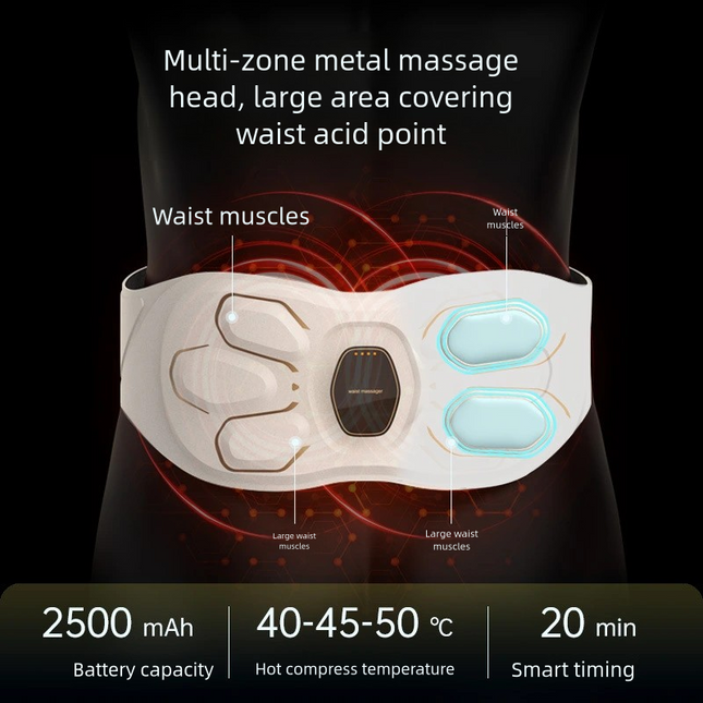 Portable Electric Waist Massager with Red Light, Vibration and Adjustable Intensity