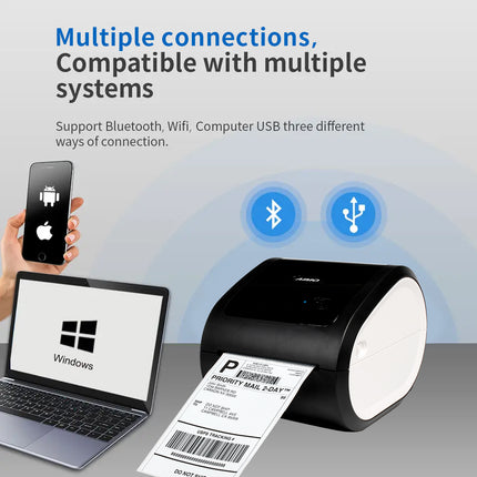 Portable Thermal Shipping Label Printer 203 DPI with USB Connectivity and Paper Holder