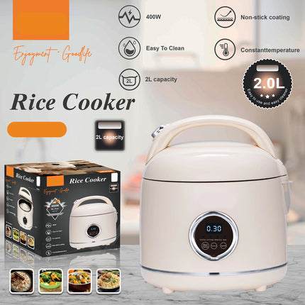 2L Portable Electric Rice Cooker 400W with Timer & Stainless Steel Inner Pot