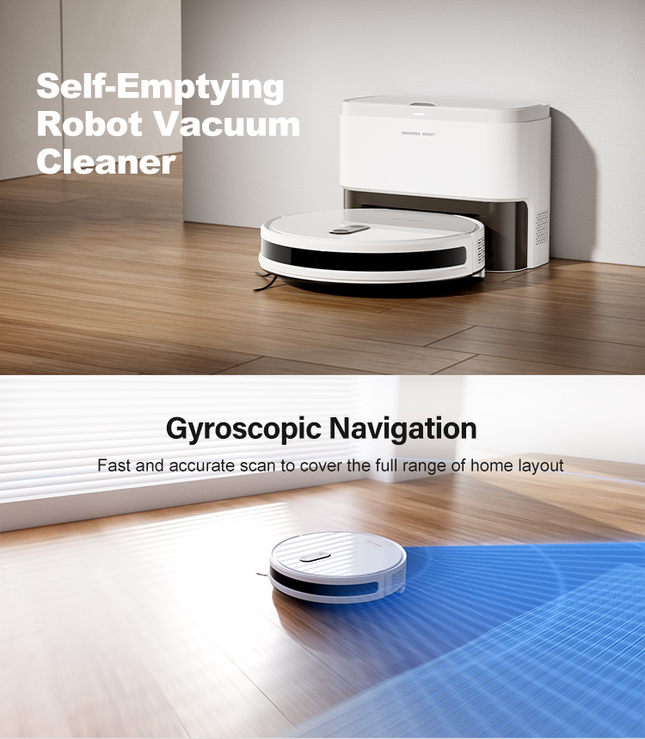 Self-Emptying Robot Vacuum and Mop 2-in-1 with Smart Gyroscope Navigation, 2000Pa
