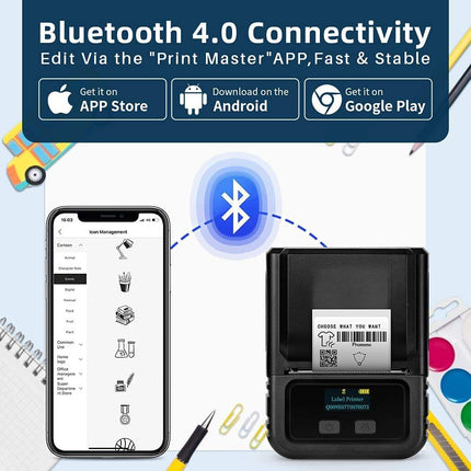 Rechargeable Bluetooth Thermal Printer with Label Holder, 20-50mm Paper Roll Support