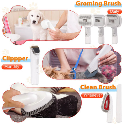 Professional Pet Hair Trimming Vacuum Kit with Quiet Groomer, Clipper & Shedding Tools