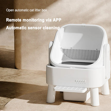 Automatic Extra-Large Cat Litter Box with Smart Cleaning System – 80L Spacious Open Design