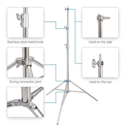 Spring Cushioned Stainless Steel Photography Tripod 200cm Portable
