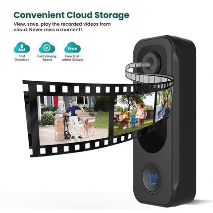 Rechargeable Wireless Video Doorbell with IP65 Waterproof Design, Two-Way Audio & SD Card Recording