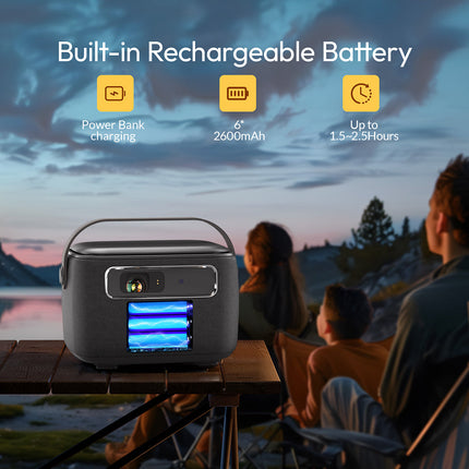 Mini Portable DLP Projector 750 ANSI HD 1280x800 Auto Focus Android Smart 2.5H Battery