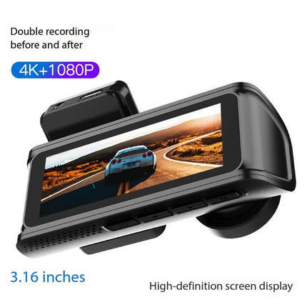 Dual Lens 4K Dash Camera with Rear 1080P Recording, WiFi, Time-Lapse and G-Sensor