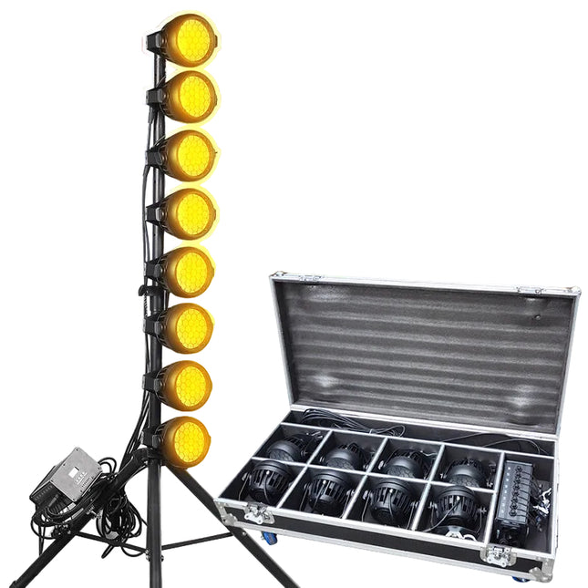 Professional 8x RGBAW LED Wash Bar Lighting Kit with DMX Control & Flight Case