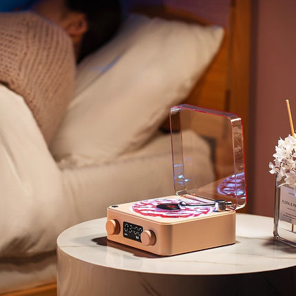 Portable Retro Vinyl Style Wireless HiFi Speaker with Clock, White Noise & Ambient Night Light