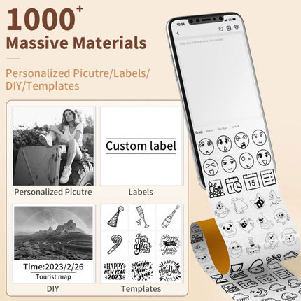 Portable Thermal Label Printer with Bluetooth, 203 DPI, Rechargeable Battery, 50-53mm Labels