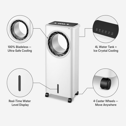 Portable 80W Air Cooler Tower Fan with 4L Water Tank, 360° Rotation & Sleep Mode