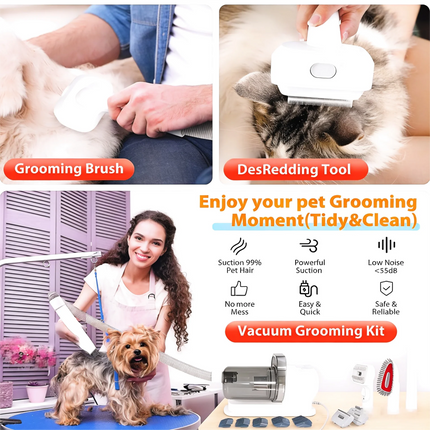 Professional Pet Hair Trimming Vacuum Kit with Quiet Groomer, Clipper & Shedding Tools