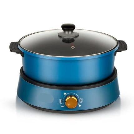 Multi-Function Electric Cooking Pot 1350W with Heat Control & Tempered Glass Lid